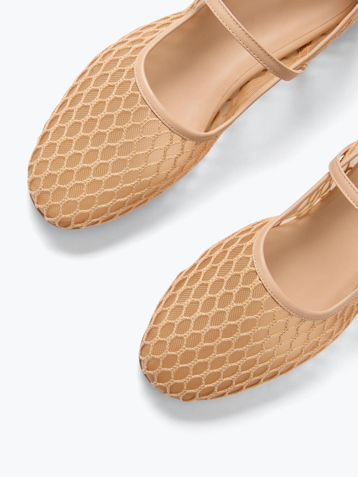 Chic Square-Toe Mary Jane Slip-On Ballet Flats - Nude Mesh