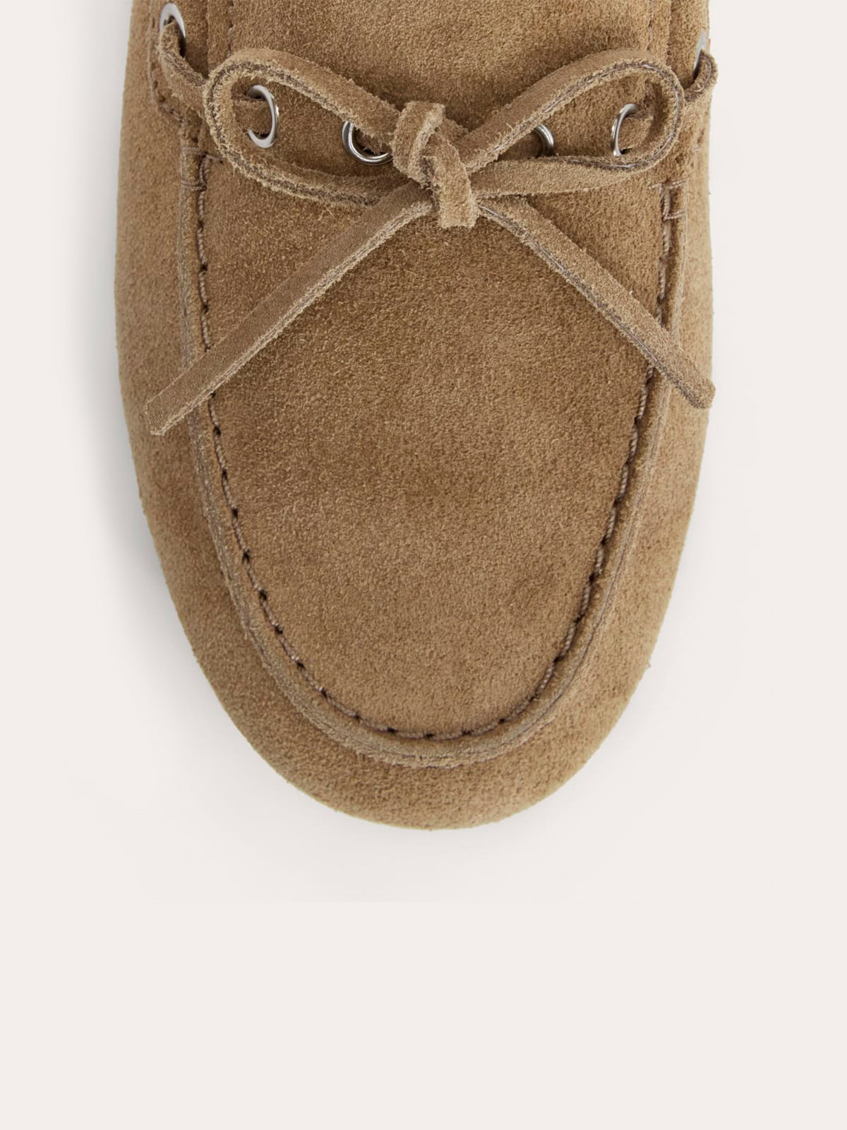 Brown Faux Suede Round-Toe Front Bow And Lace Edge With Eyelets Flats