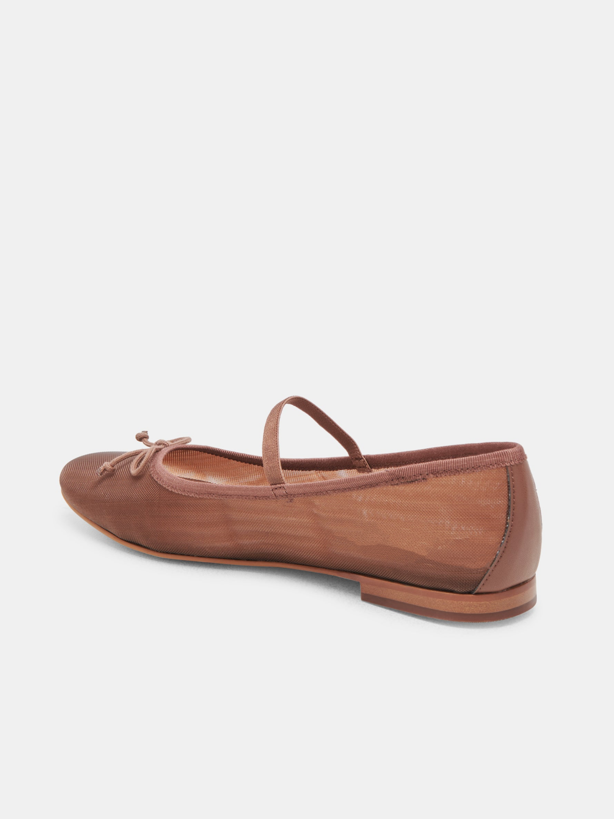 Bow Round-Toe Ballet Flats Mary Janes in Brown Mesh