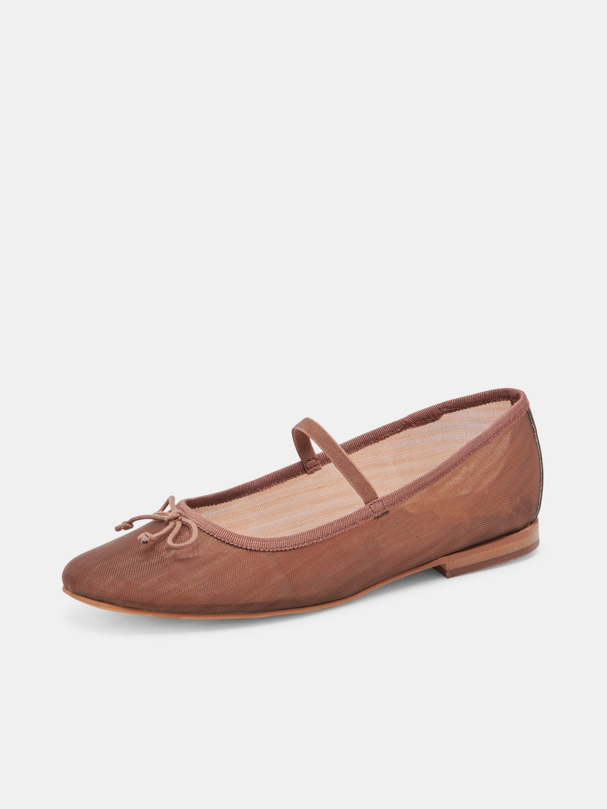 Bow Round-Toe Ballet Flats Mary Janes in Brown Mesh