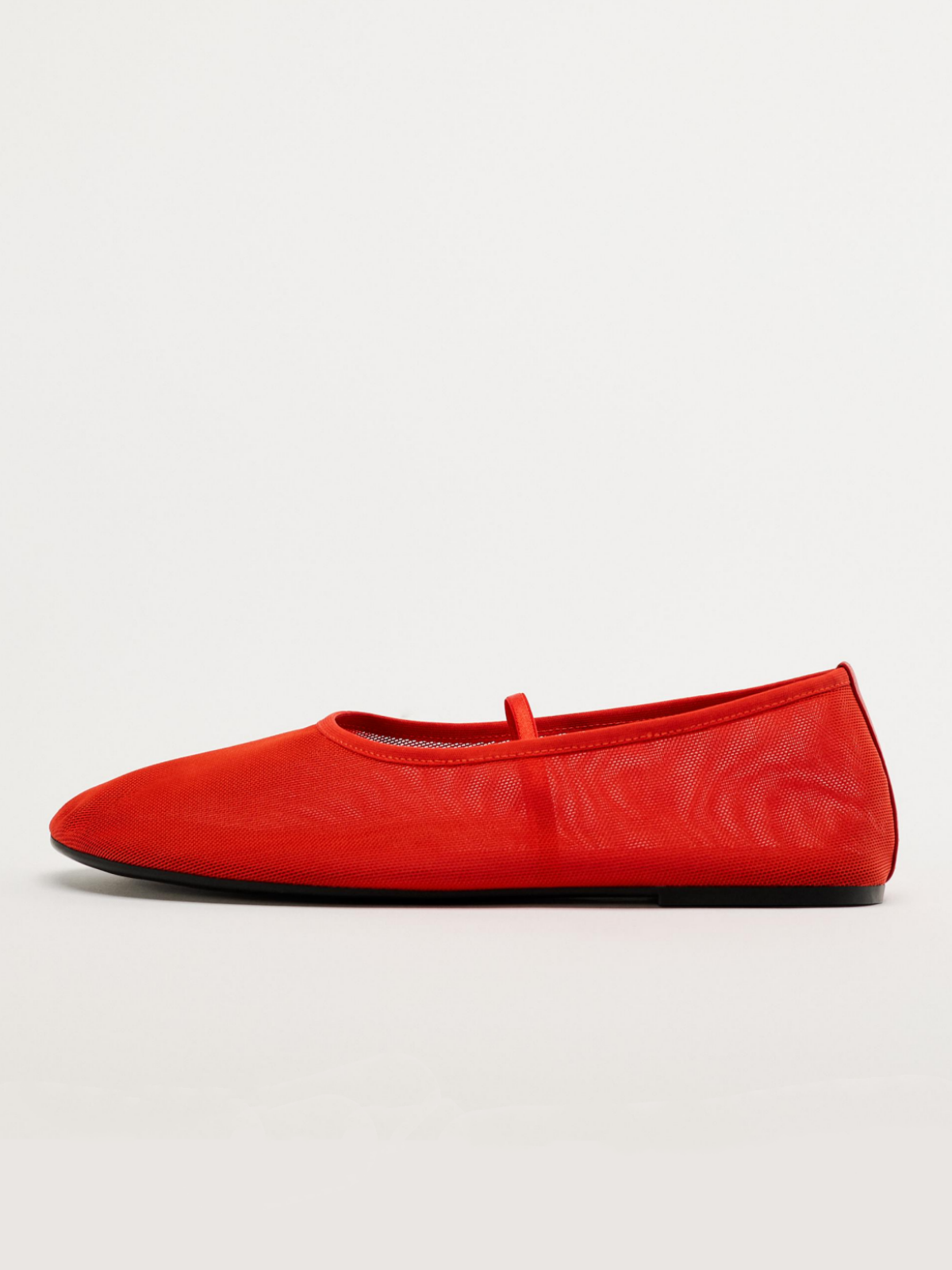 Cute Red Semi-Transparent Mesh Round-Toe Mary-Jane Ballet Flats