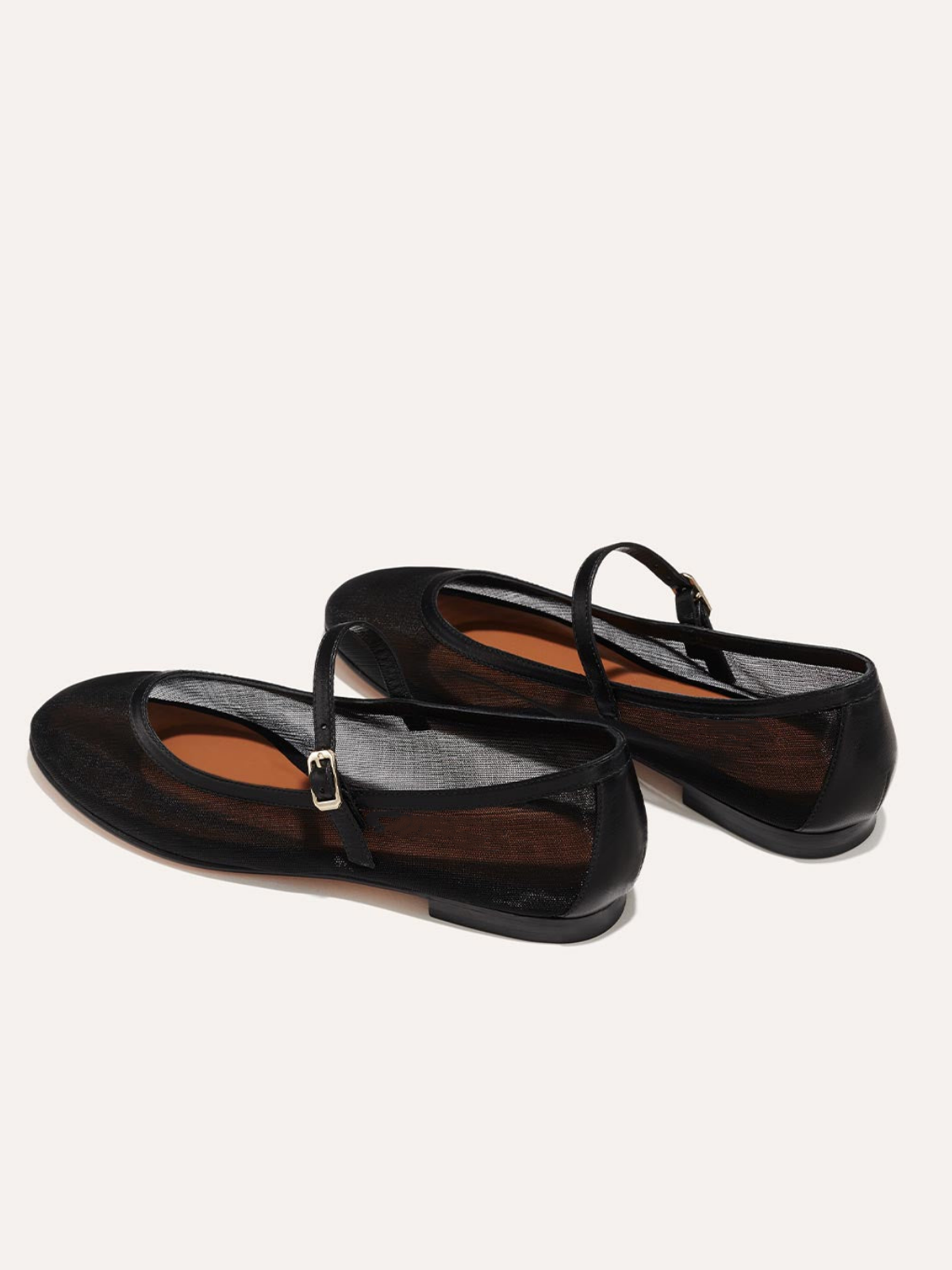 Black Mesh Round-Toe Ballet Flats Mary Janes With Buckled Strap