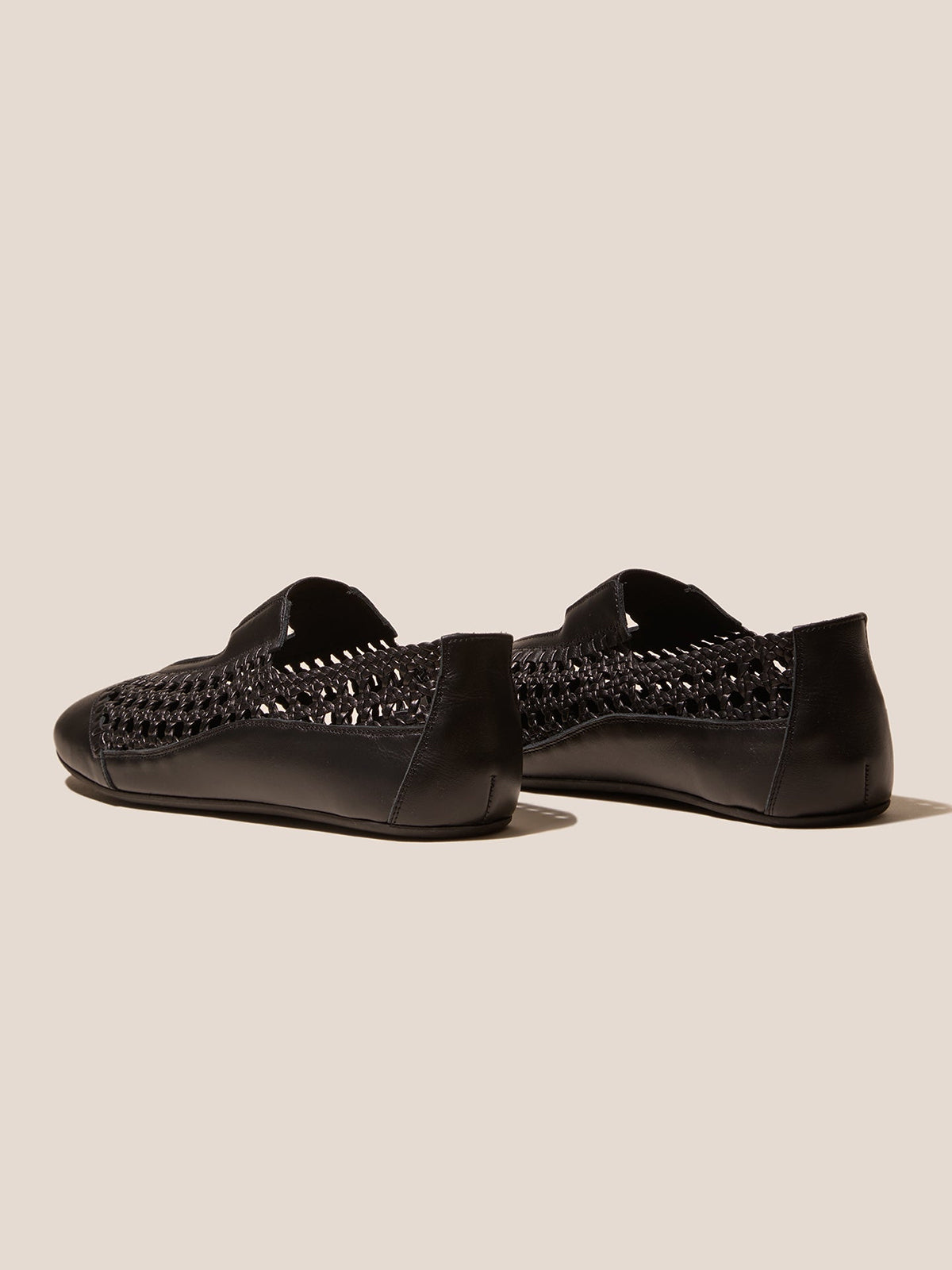 Black Woven Vegan Leather Round-Toe Chic Mary Jane Flats