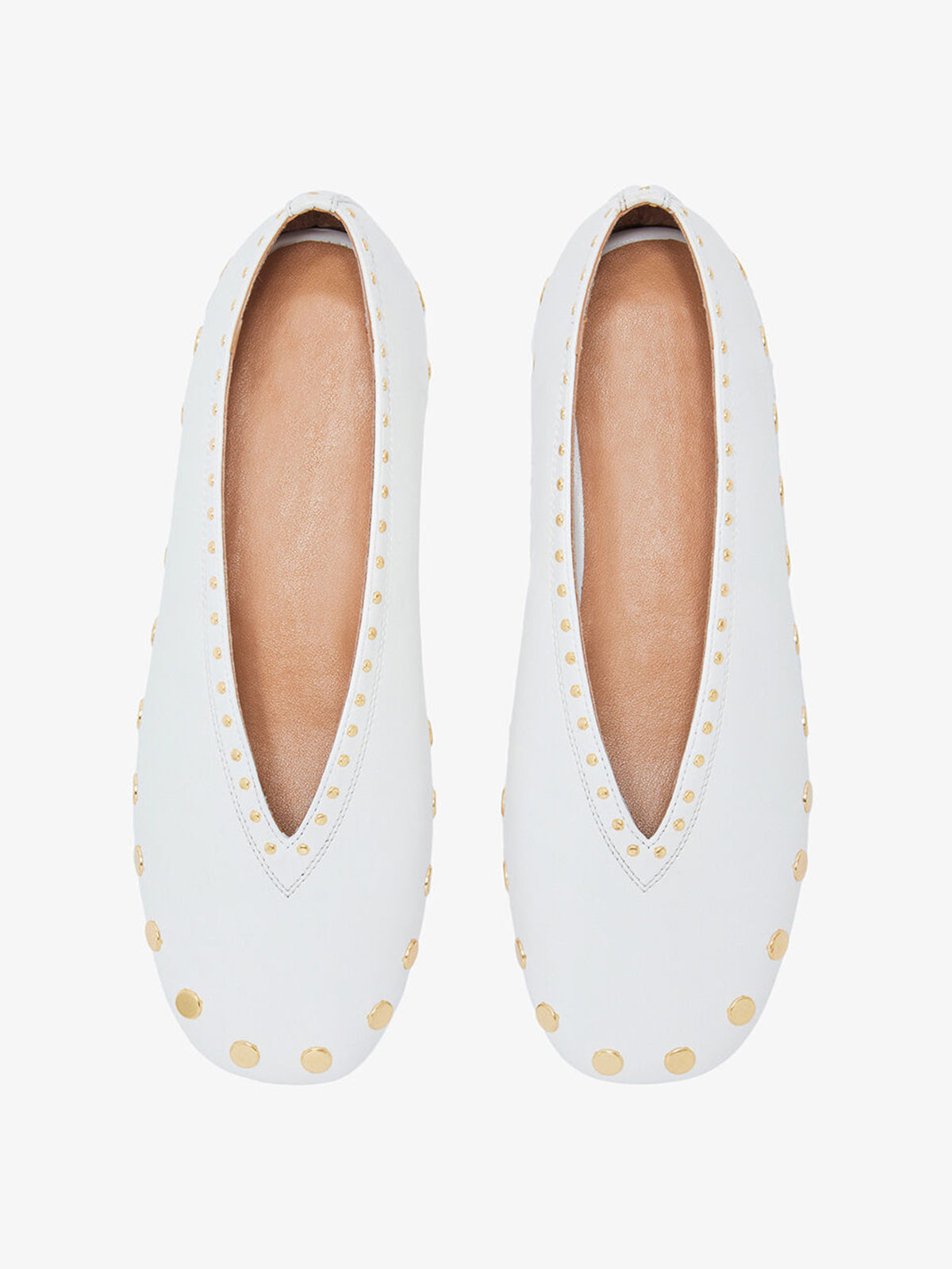 White Square-Toe Side Studs Slip-On Ballet Flats