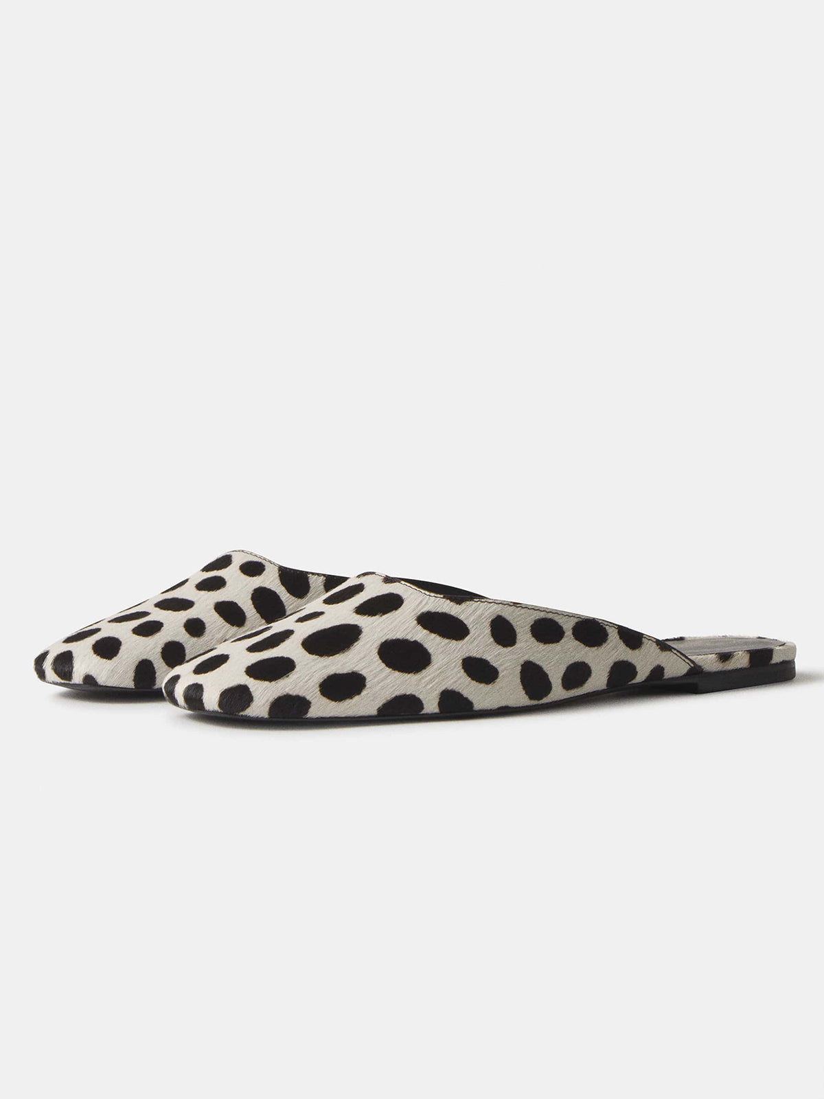 Cow Pattern Pony Hair Vegan Leather Square-Toe Backless Slip-On Flat Mules