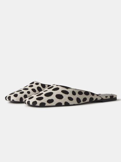 Cow Pattern Pony Hair Vegan Leather Square-Toe Backless Slip-On Flat Mules