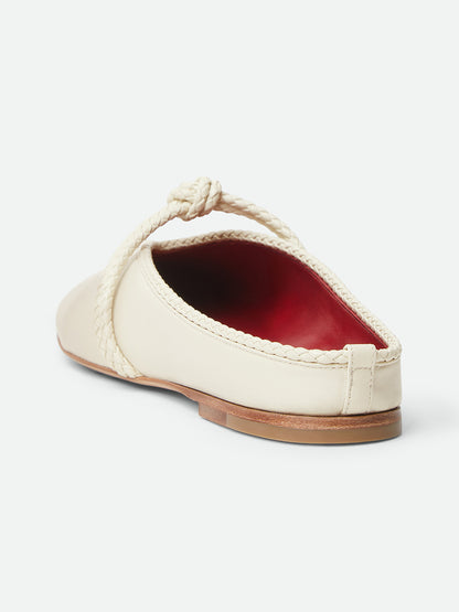 Cream Round-Toe Middle Strap Backless Slip-On Flats