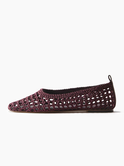 Dark Brown Satin Woven Square-Toe Simple Slip-On Ballet Flats