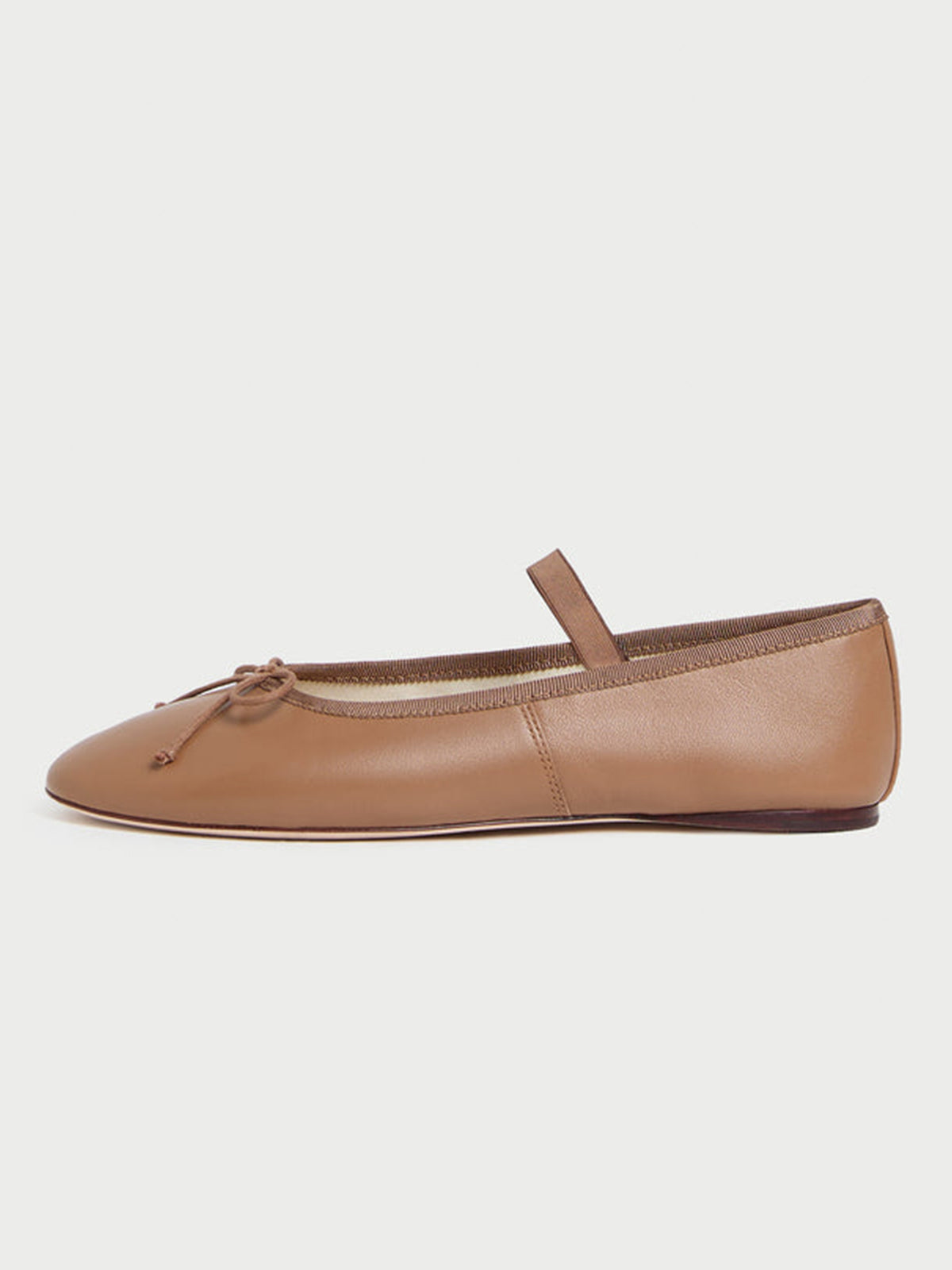 Khaki Vegan Leather Round-Toe Mary Jane Front Bow Ballet Flats