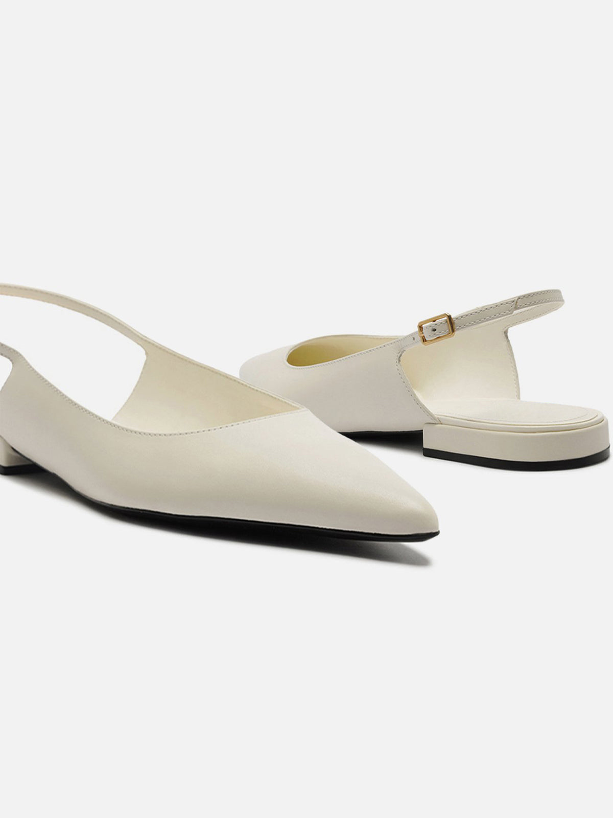 White Pointed-Toe Buckle Slingback Chic Slip-On Flats