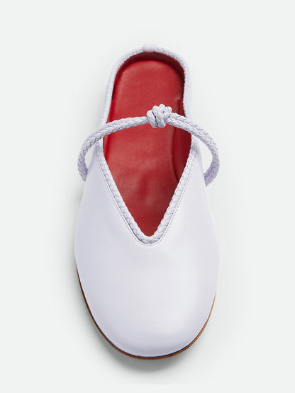 Ice Blue Round-Toe Middle Strap Backless Slip-On Flats