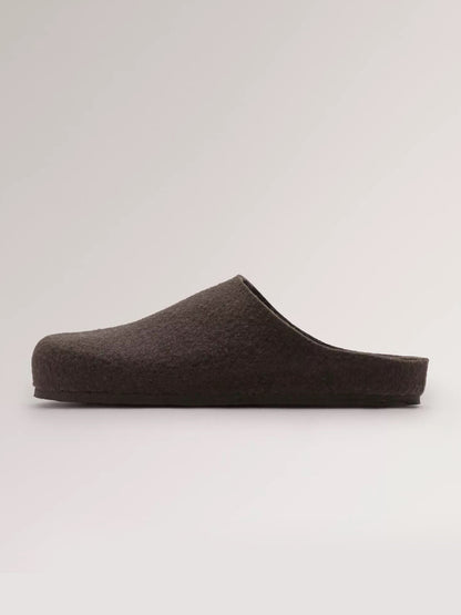 Brown Plush Square-Toe Backless Simple Flats Slippers