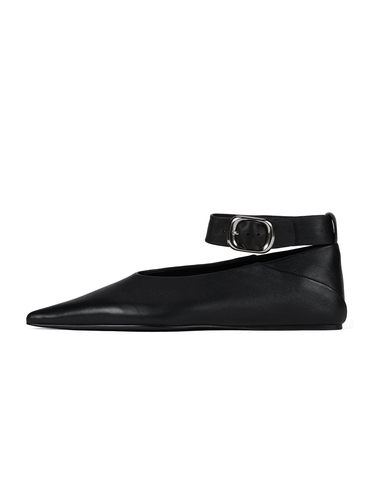 Black Pointed-Toe Wide Ankle Strap With Buckle Flats