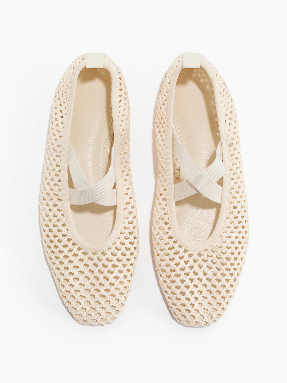 Light Beige Grass Woven Square-Toe Middle Crossed Straps Ballet Flats