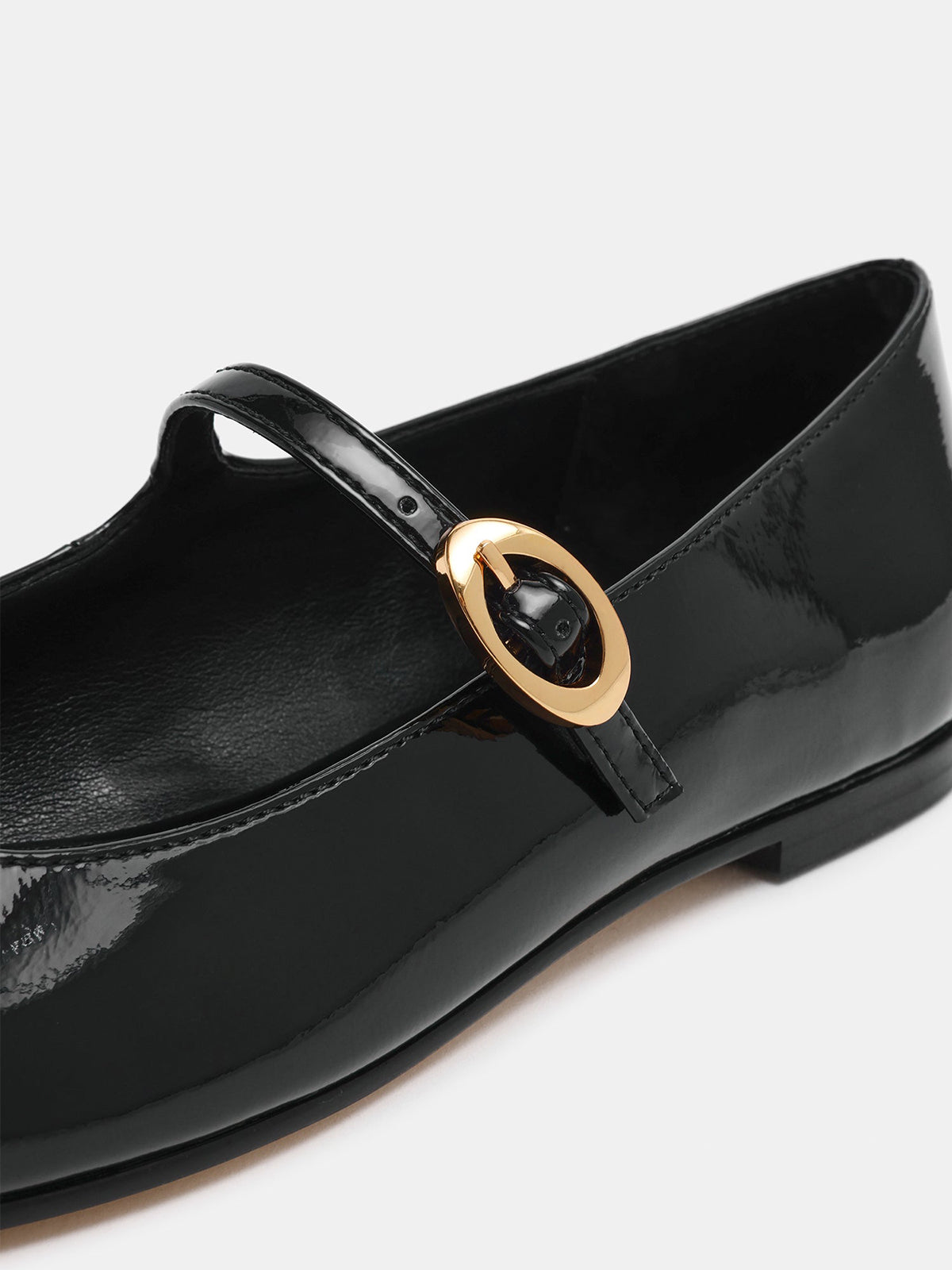 Black Patent Leather Square-Toe Buckle Mary Jane Ballet Flats