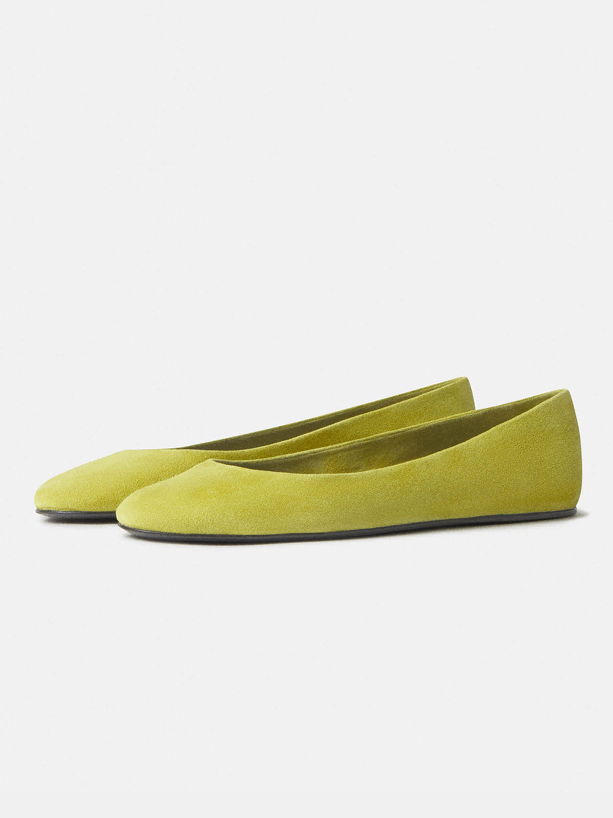 Yellow Faux Suede Round-Toe Slip-On Simple Ballet Flats