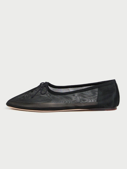 Black Round-Toe Chic Front Bow Slip-On Ballet Flats