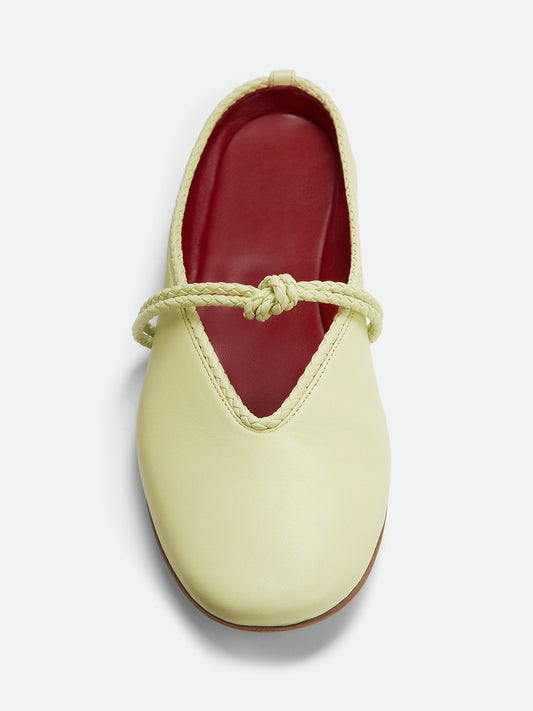 Light Yellow Round-Toe Middle Strap Backless Slip-On Flats