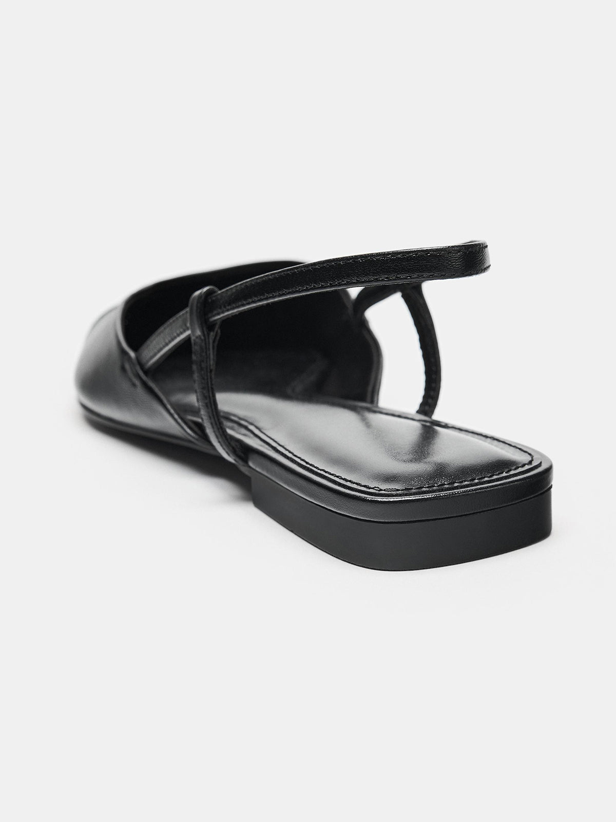 Black Vegan Leather And Faux Suede Pointed-Toe Back Strap Chic Flats