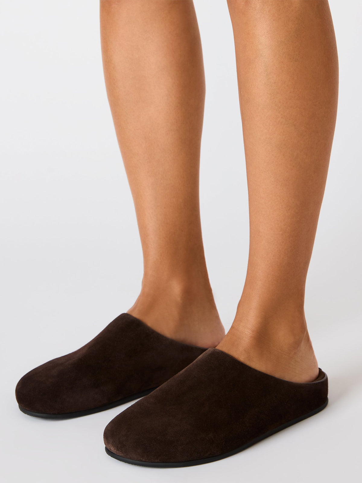Brown Faux Suede Round-Toe Slip-On Flats Slide