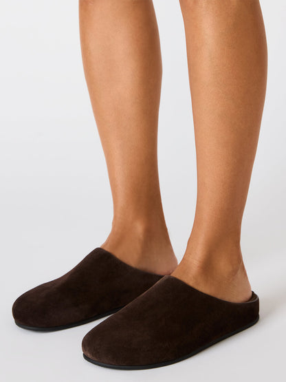 Brown Faux Suede Round-Toe Slip-On Flats Slide