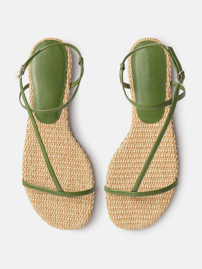 Nude Square-Toe Back And Ankle Strap Flats Sandals