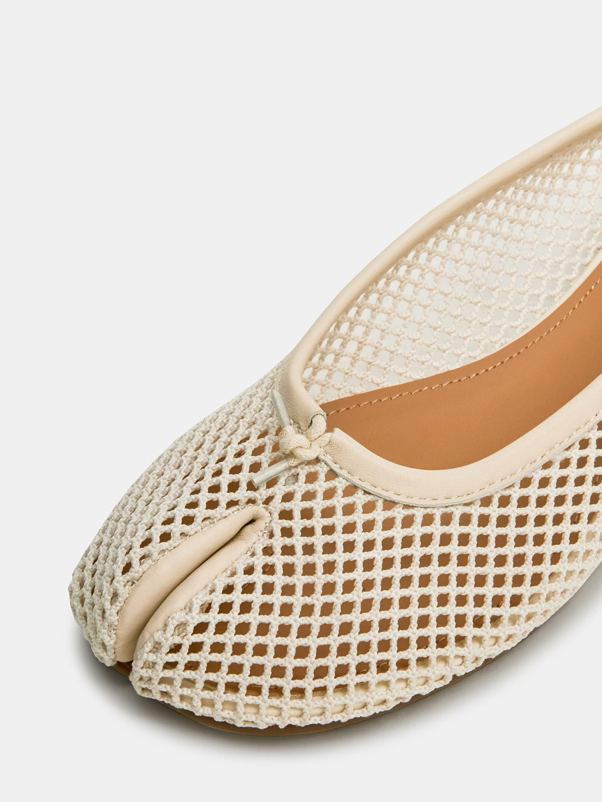 Bone Mesh Split-Toe Slip-On Ballet Flats