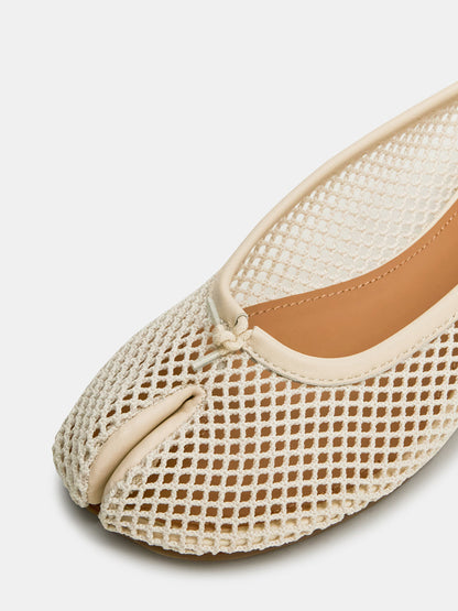 Bone Mesh Split-Toe Slip-On Ballet Flats