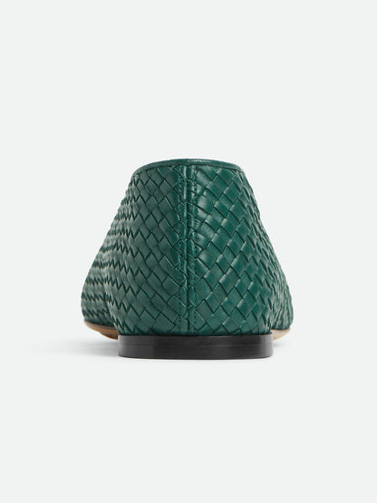Green Woven Vegan Leather Round-Toe Slip-On Ballet Flats