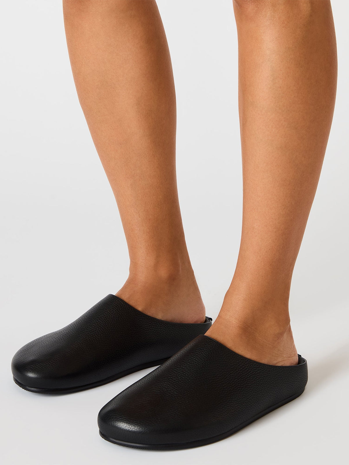 Black Round-Toe Slip-On Flats Slide