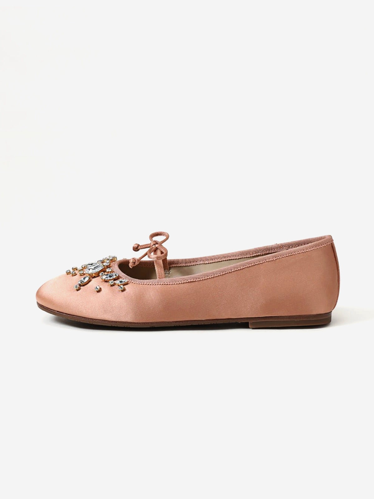 Blush Satin Square-Toe Front Crystals And Mary Jane Ballet Flats