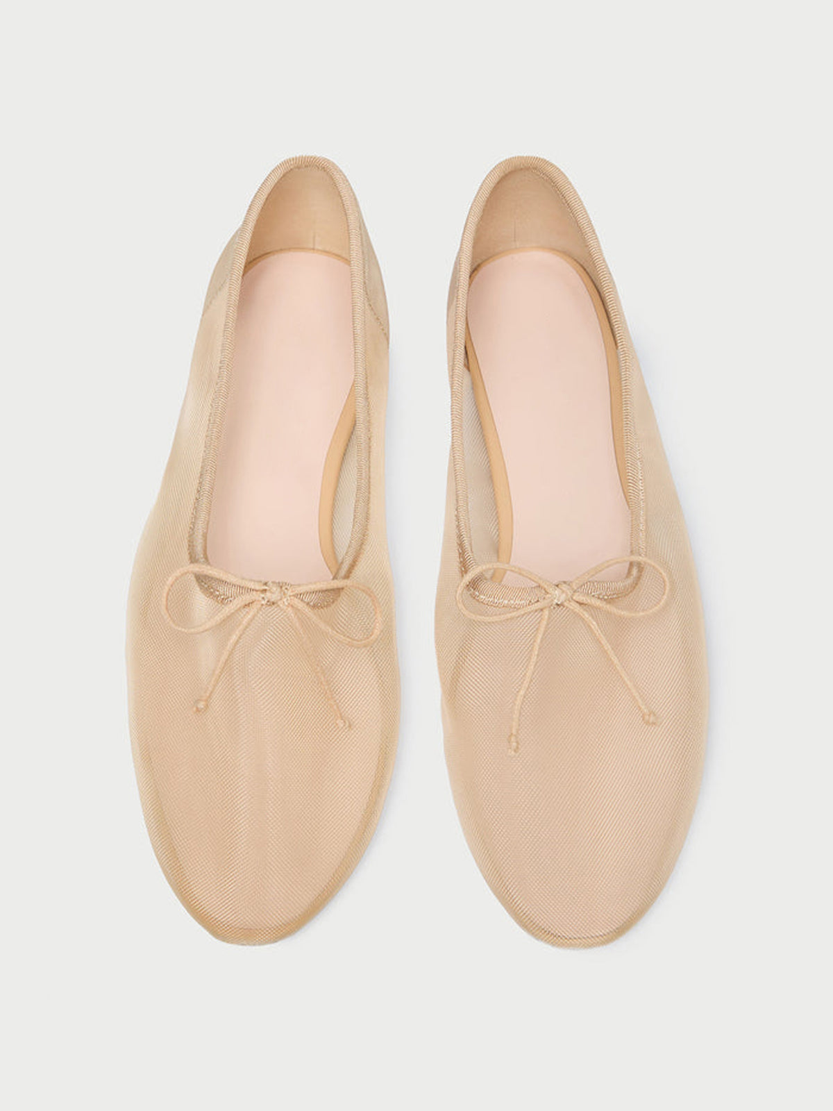 Tan Mesh Round-Toe Chic Front Bow Slip-On Ballet Flats