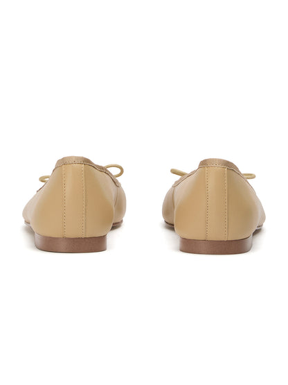 Round-Toe Chic Front Bow Slip-On Ballet Simple Flats - Sand