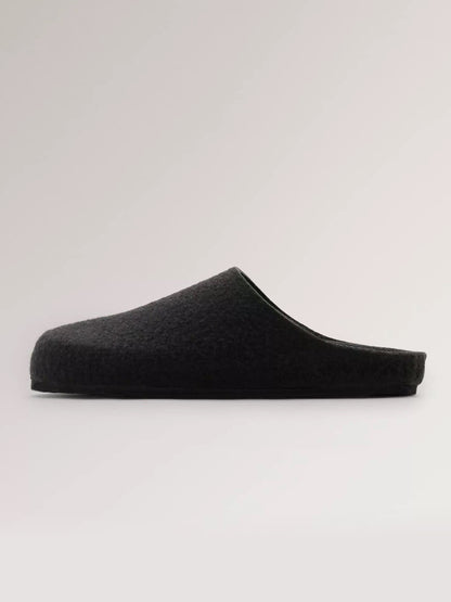 Black Plush Square-Toe Backless Simple Flats Slippers