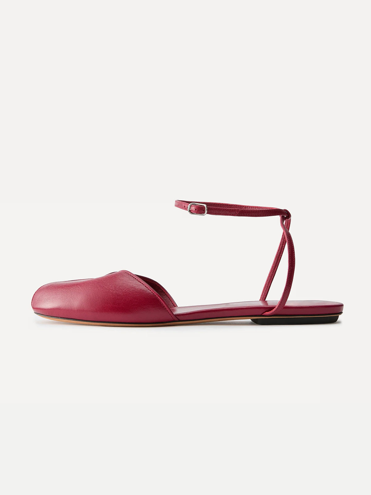Red Peep Round-Toe Slip-On Back And Ankle Strap Flats