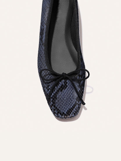 Front Bow Square-Toe Slip-On Chic Ballet Flats - Snakeskin Pattern
