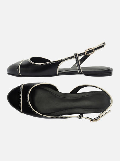 Black Round-Toe Buckle Back Strap Chic Slip-On Flats