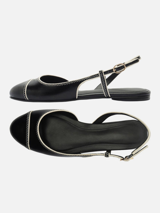 Black Round-Toe Buckle Back Strap Chic Slip-On Flats