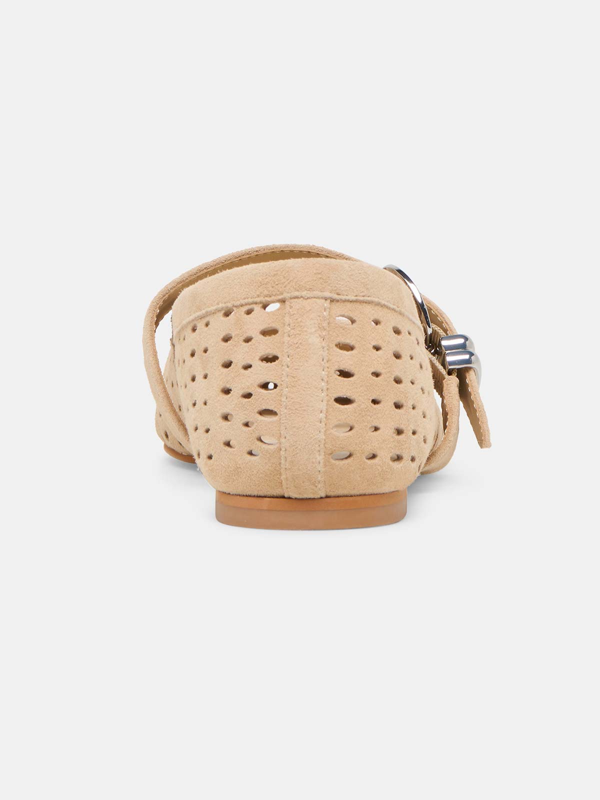 Camel Faux Suede Square-Toe Buckle Mary Jane Strap Ballet Flats