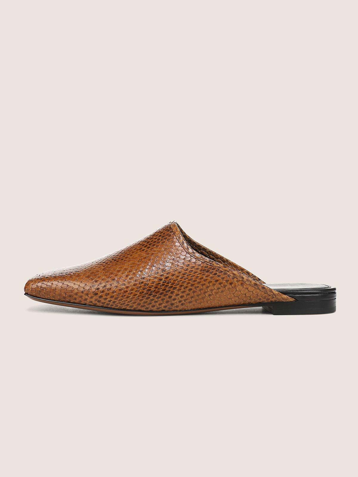 Brown Snakeskin Pattern Square-Toe Chic Backless Simple Flats