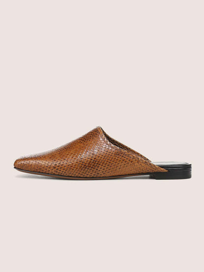 Brown Snakeskin Pattern Square-Toe Chic Backless Simple Flats