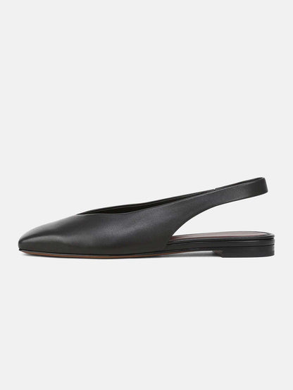 Black Vegan Leather Square-Toe Chic Back Strap Mules Flats