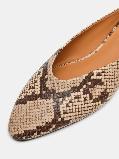 Snakeskin Pattern Pointed-Toe Backless Simple Slip-On Flats