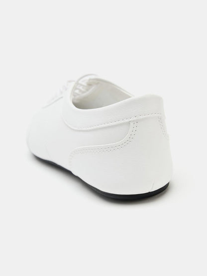 White Vegan Leather Round-Toe Chic Lace-Up Sporty Flats
