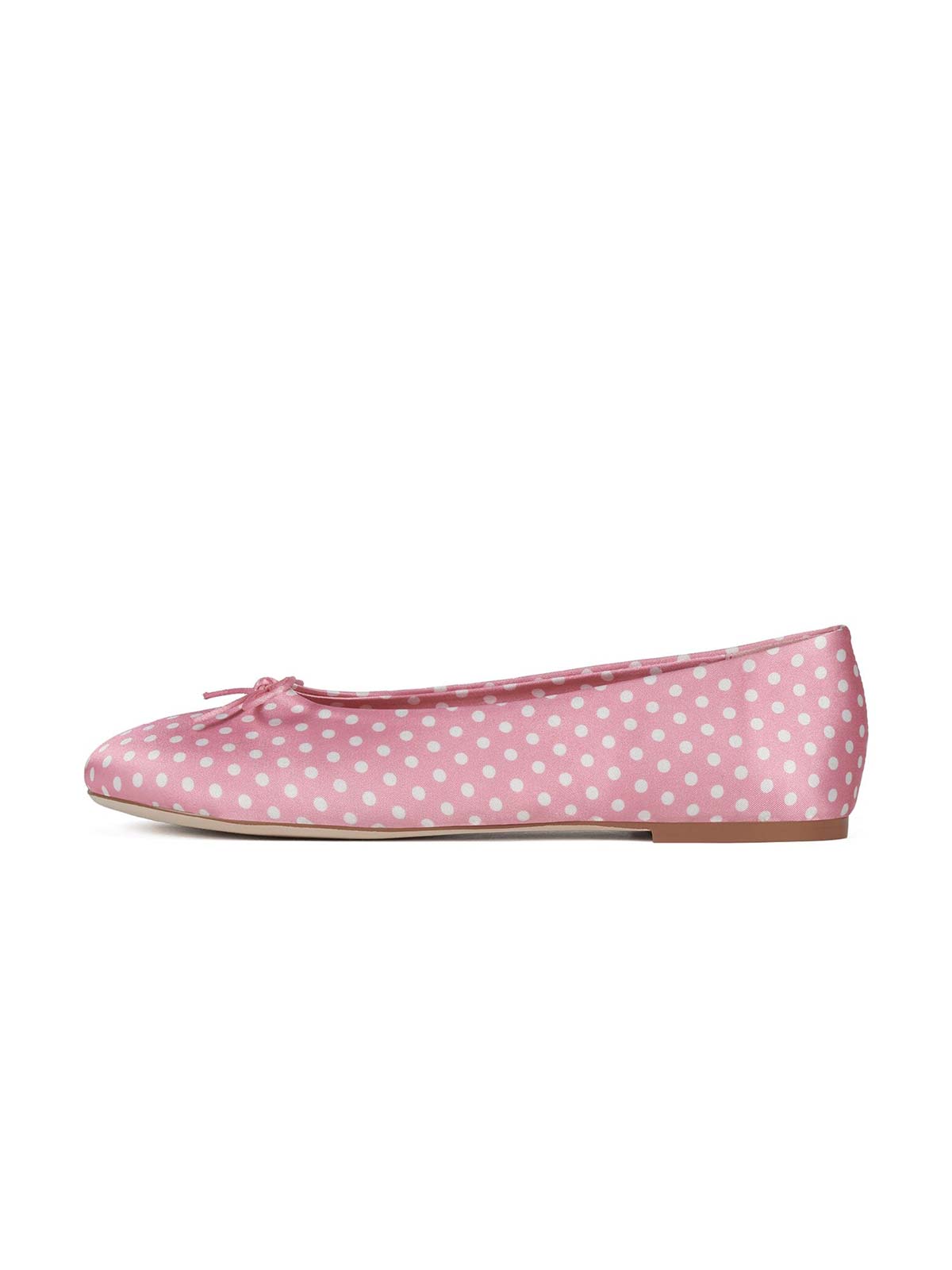 Pink Satin With White Spot Round-Toe Front Bow Slip-On Ballet Flats