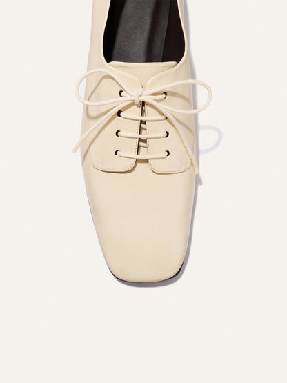 Bone Square-Toe Chic Lace-Up Slip-On Sporty Flats