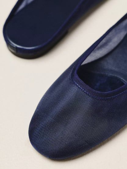 Navy Mesh Round-Toe Slip-On Backless Mules Flats