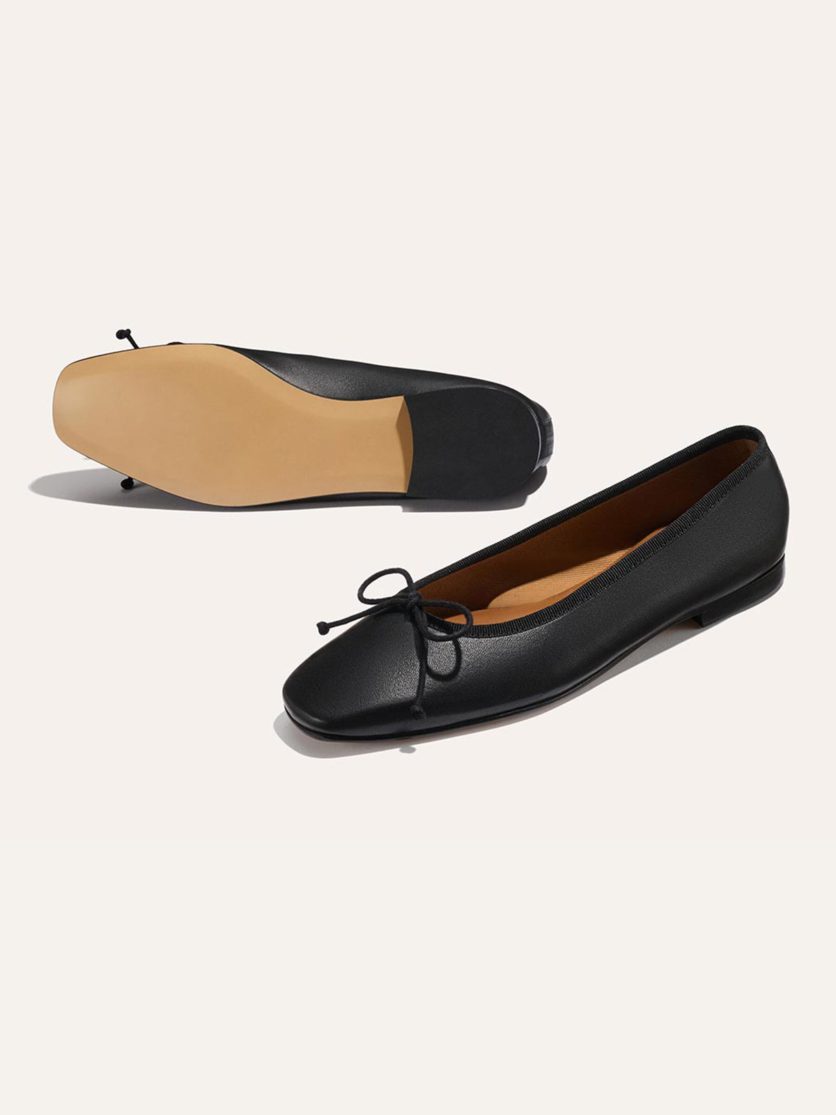 Front Bow Square-Toe Slip-On Chic Ballet Flats - Black Vegan Leather