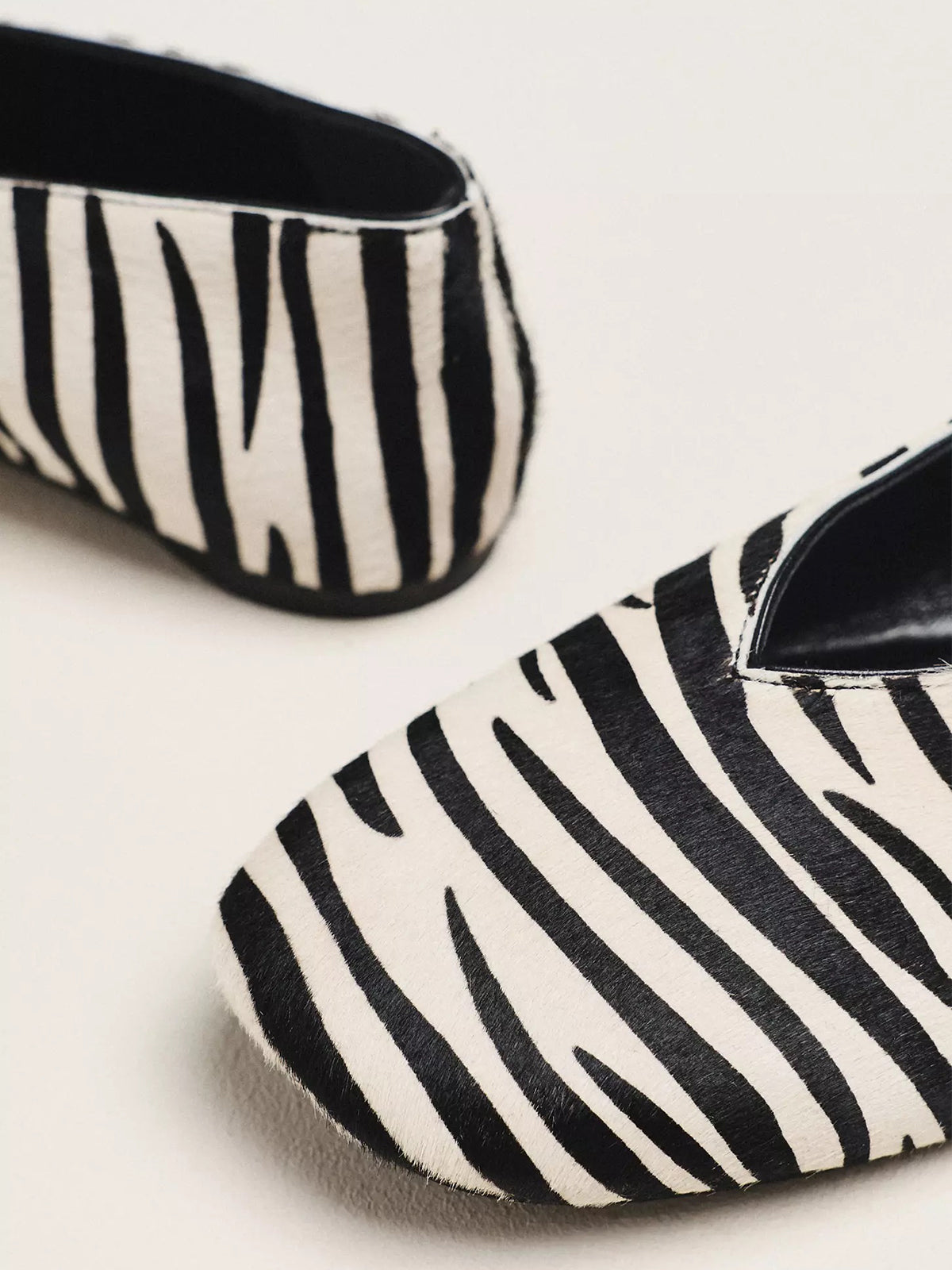Zebra Pattern Pony Hair Vegan Leather Square-Toe Slip-On Ballet Flats
