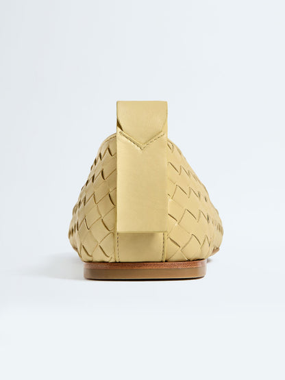 Yellow Woven Vegan Leather Square-Toe Classic Slip-On Ballet Flats